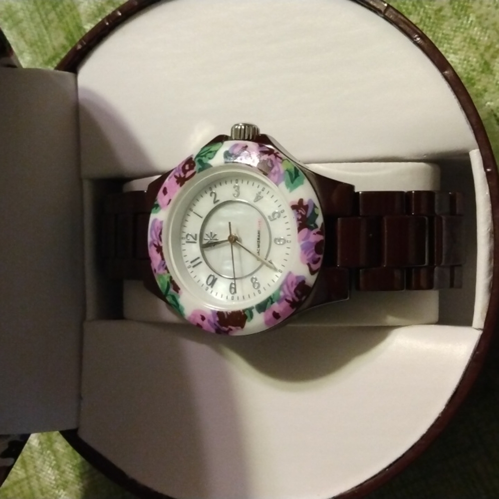 Purple Floral Stainless Steel Watch